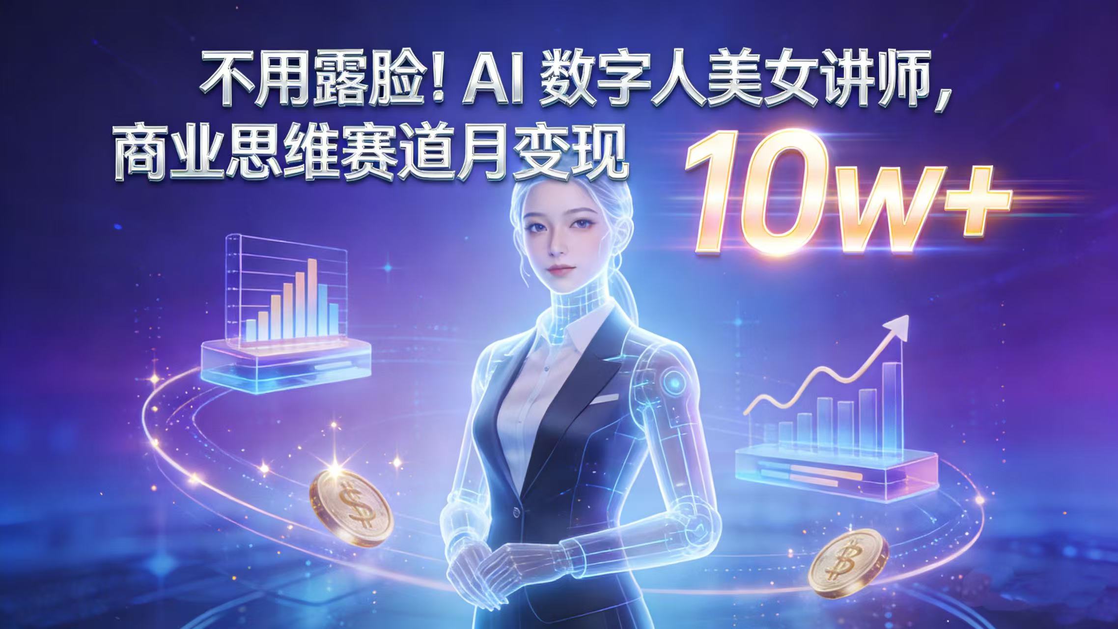 不用露脸!AI 数字人美女讲师,商业思维赛道月变现 10w+