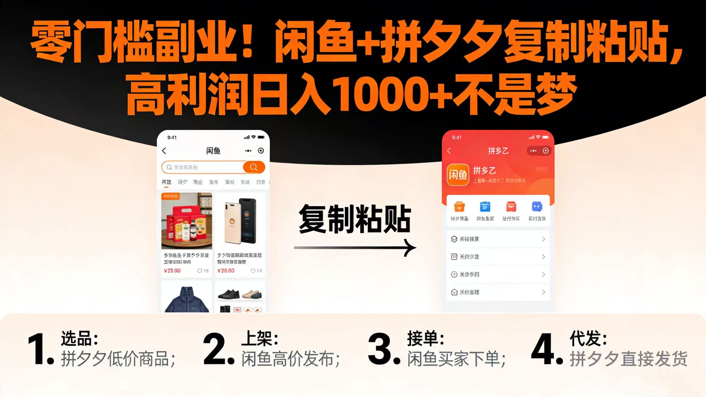 零门槛副业！闲鱼 + 拼夕夕复制粘贴，高利润日入 1000 + 不是梦